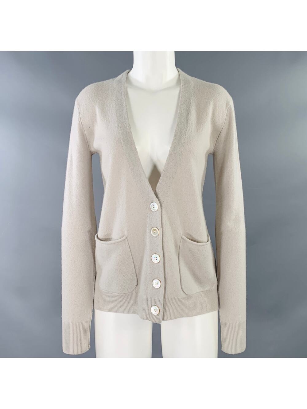 INHABIT Size M Grey Cashmere V-Neck Cardigan